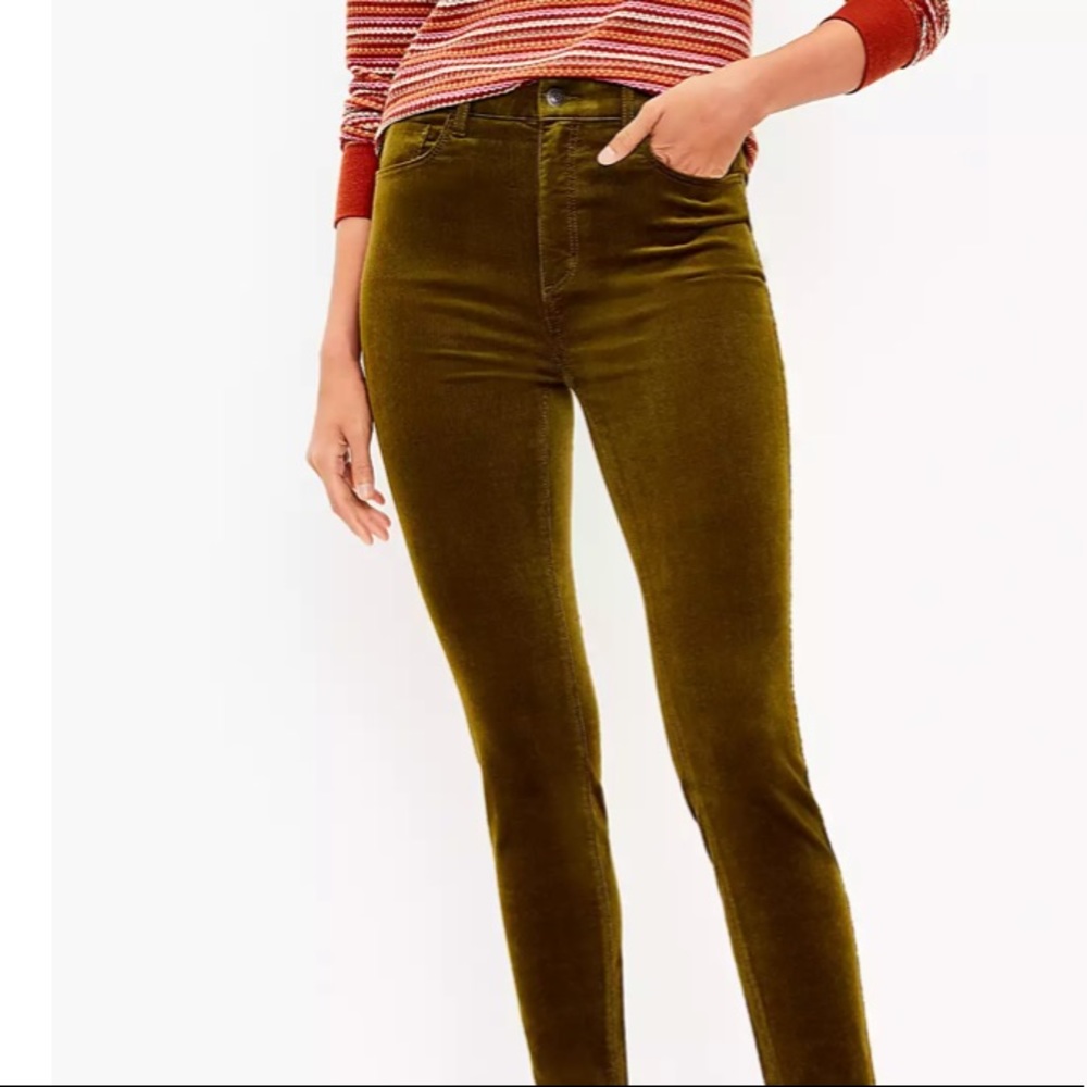 LOFT VELVETEEN HIGH RISE SKINNY JEAN CORDUROYS RUSTIC OLIVE SIZE 8 PETITE